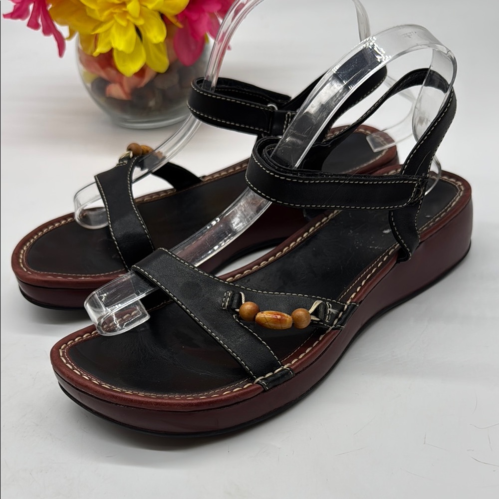 Clarks Indigo Black Open-Toe Sandals with Ankle Strap and Platform Sz 9 MCS7771M